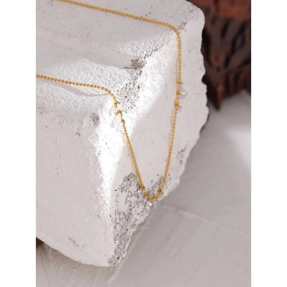 Boho & Mala 18k Gold Plated / Stainless Steel Cubic Zirconia Gold Necklace SCN1041