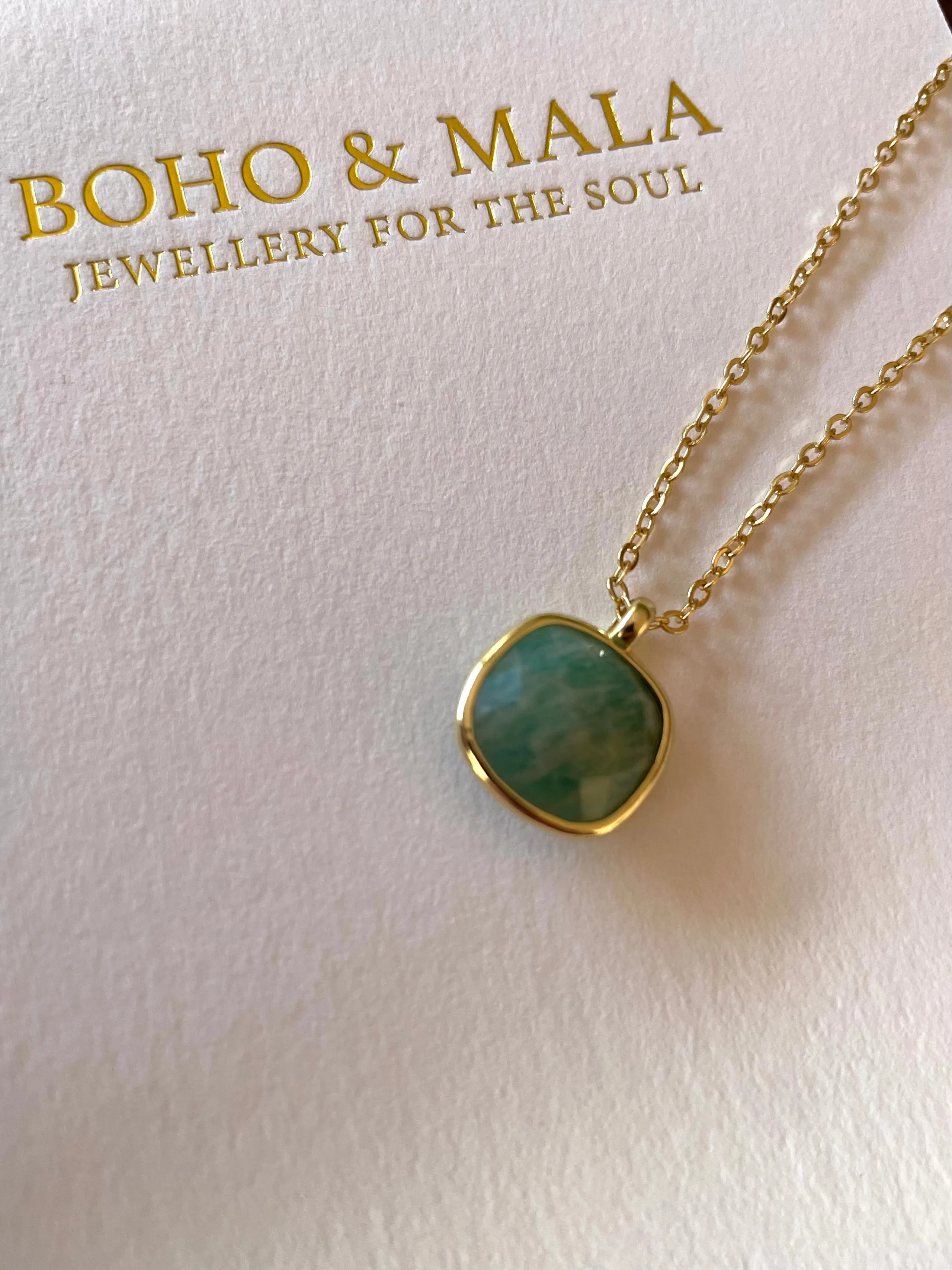 Boho & Mala Amazonite 18inch Chain Gold Plated Pendant Necklace