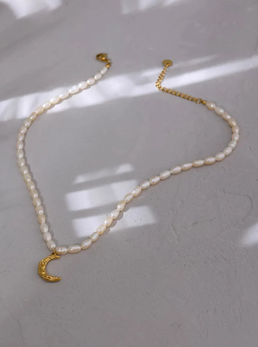 Boho & Mala Freshwater Pearl Moon Necklace SCN1011