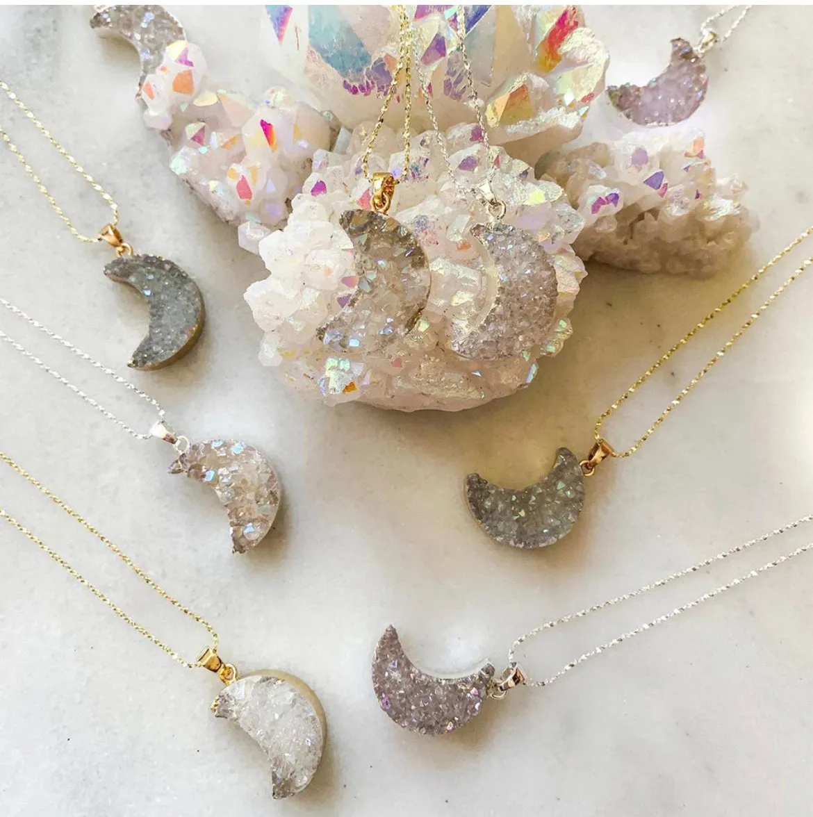 Boho & Mala Moon Druzy 18K Gold Necklace