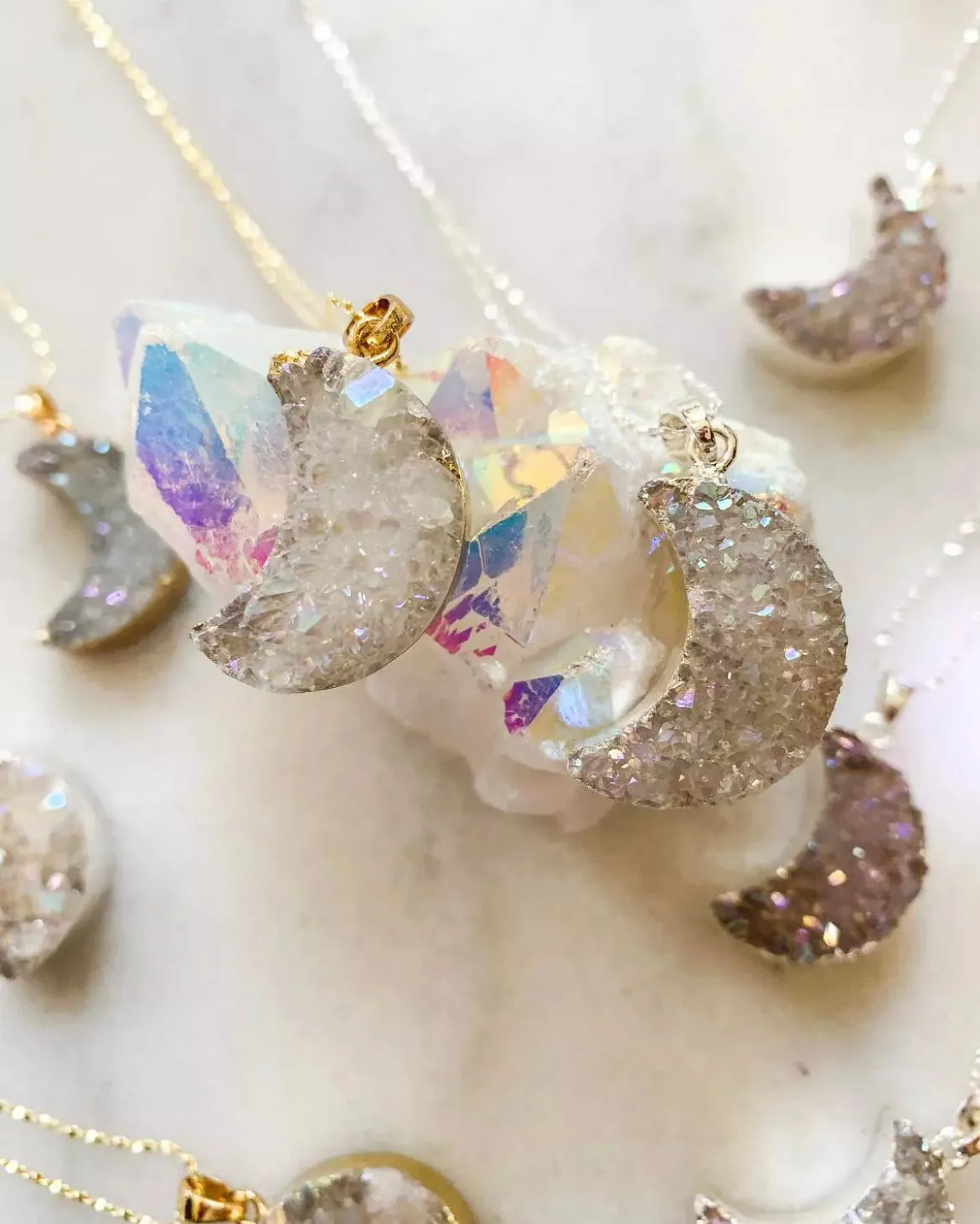 Boho & Mala Moon Druzy 18K Gold Necklace