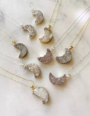 Boho & Mala Moon Druzy 18K Gold Necklace