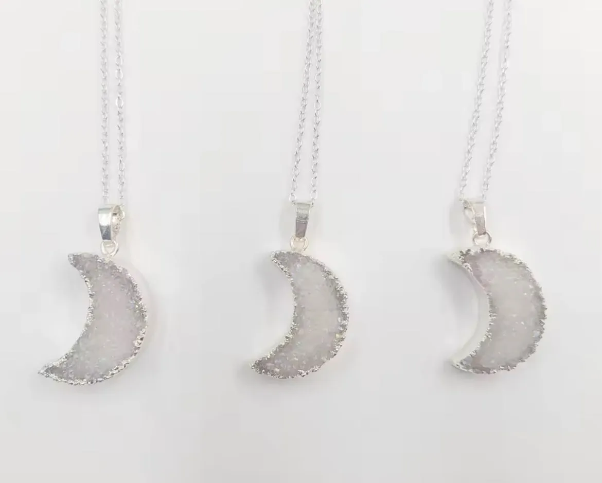 Boho & Mala Moon Druzy Silver Necklace