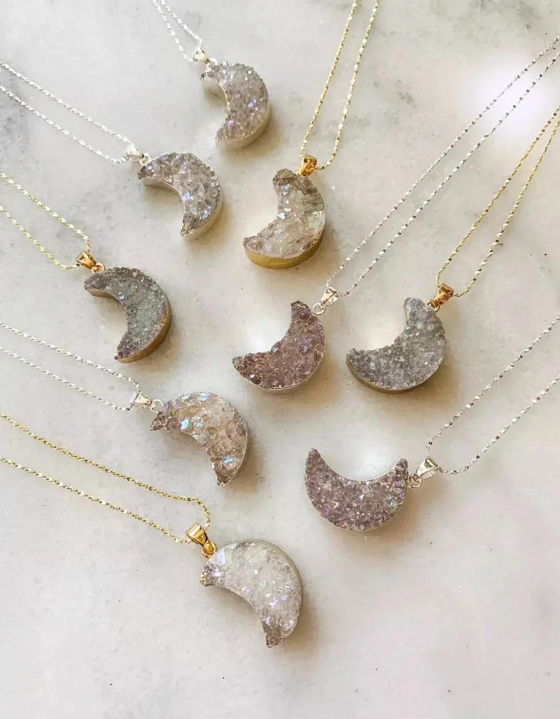 Boho & Mala Moon Druzy Silver Necklace