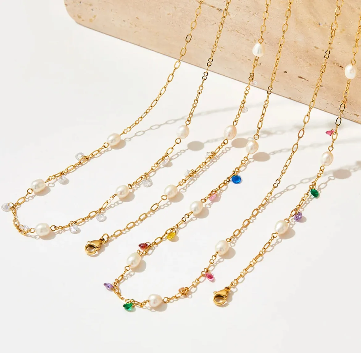 Boho & Mala Silver Pearl & Colorful Crystal Necklace