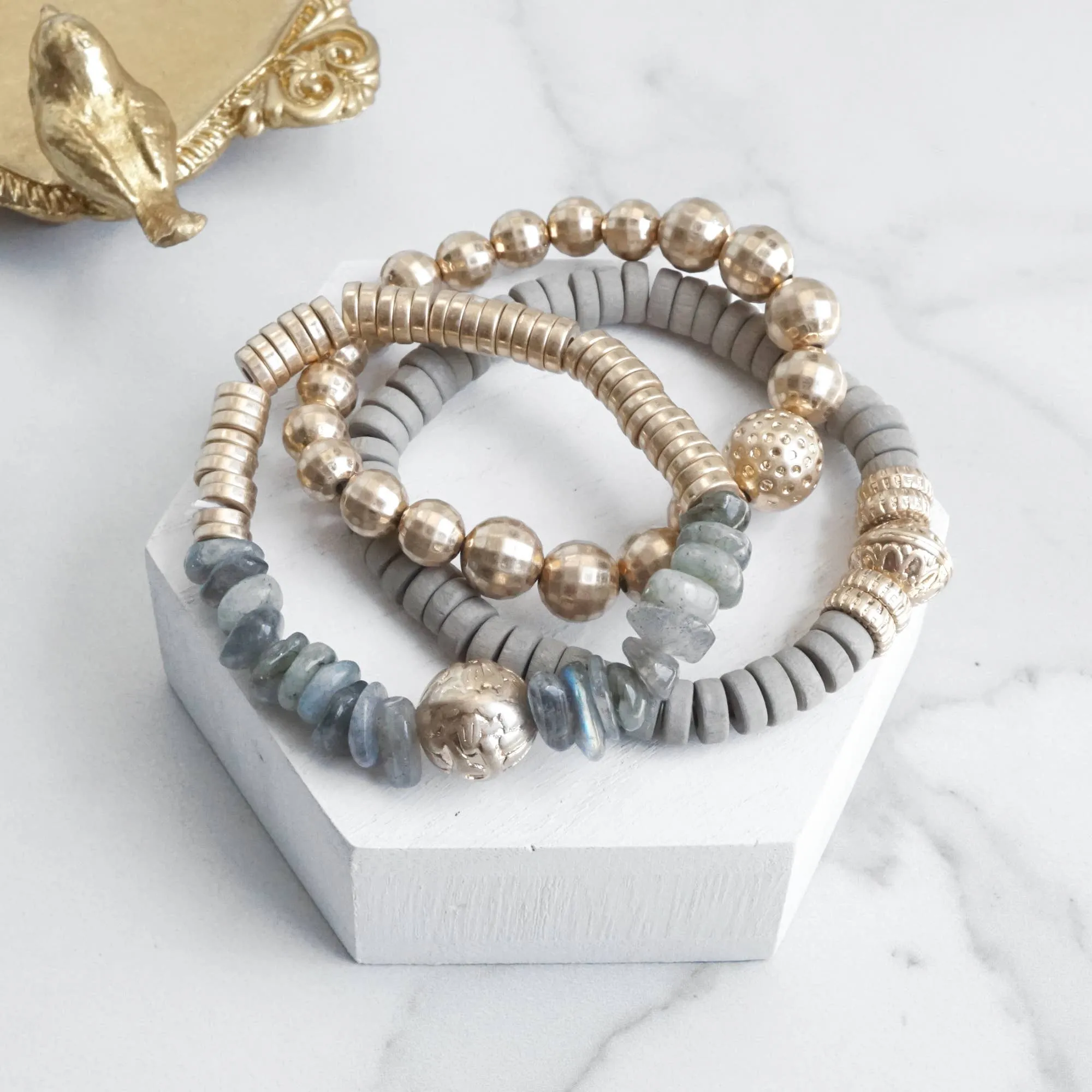 Boho Beads Bracelets set of 3 piece with Semi Precious Labra