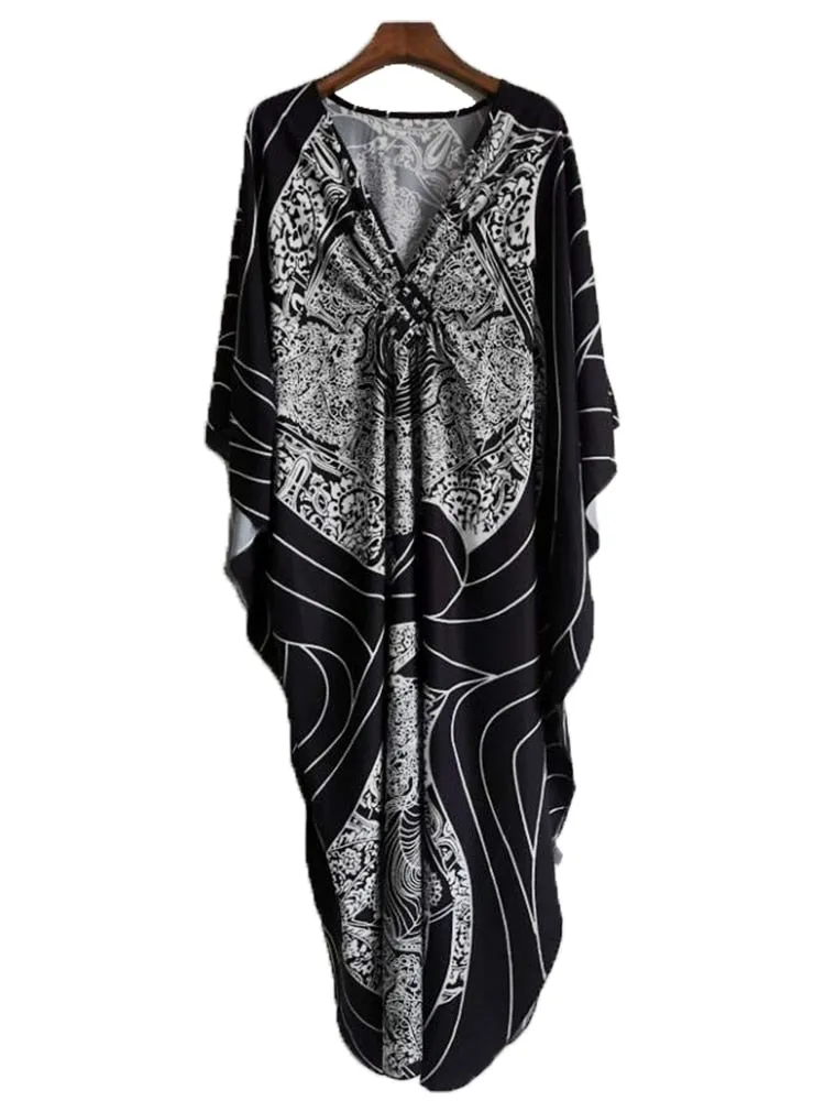 Boho Maxi Beach Robe with Vibrant Print