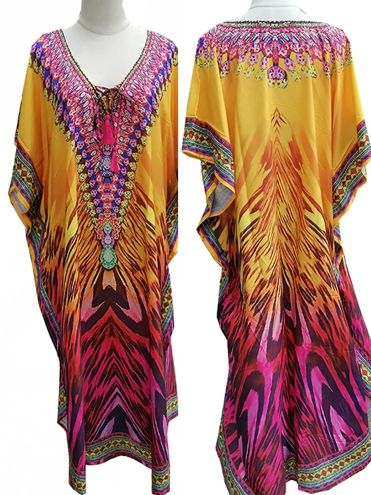 Boho Maxi Beach Robe with Vibrant Print