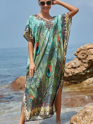 Boho Maxi Beach Robe with Vibrant Print