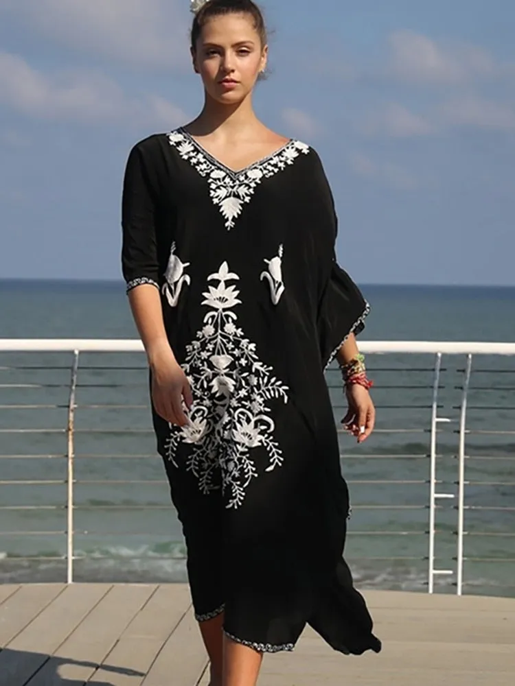 Boho Maxi Beach Robe with Vibrant Print