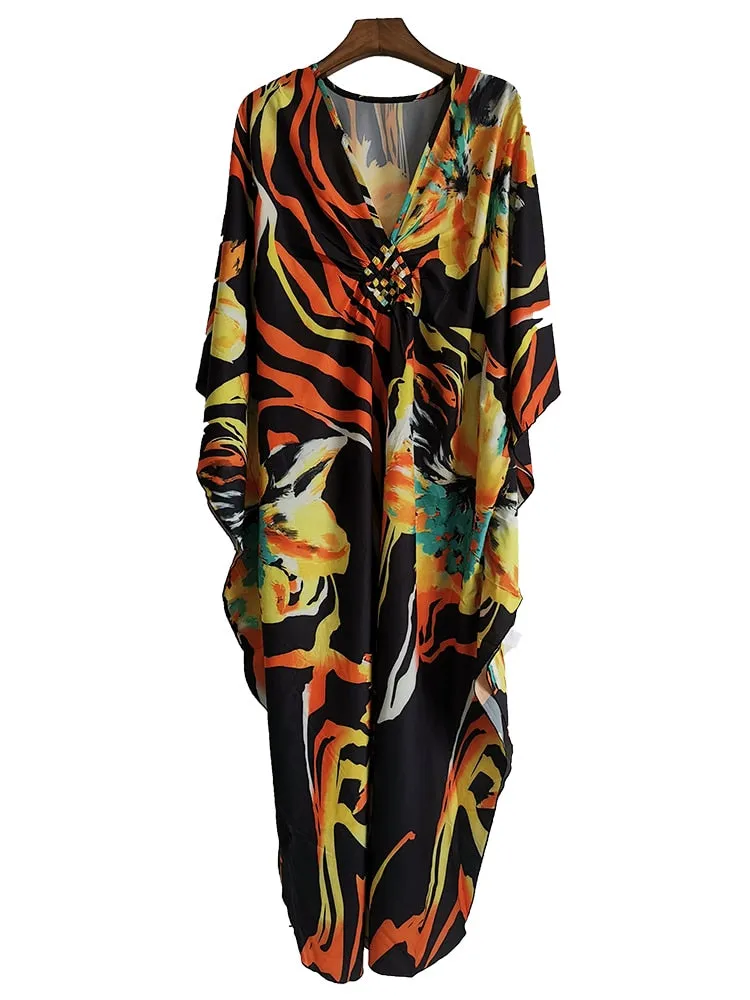 Boho Maxi Beach Robe with Vibrant Print