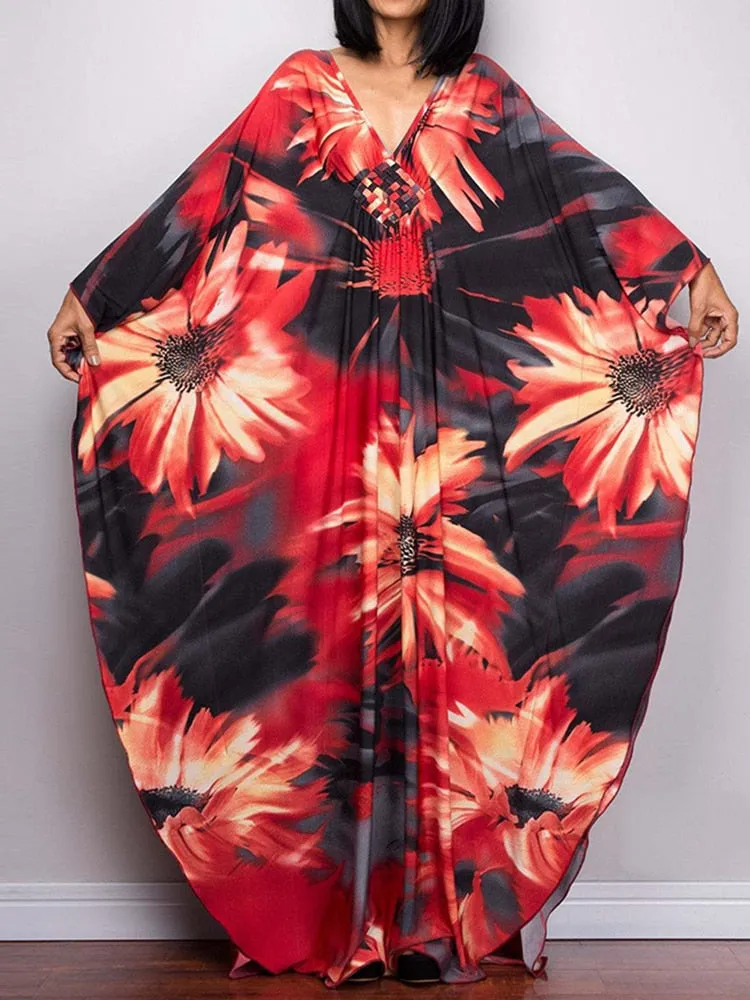 Boho Maxi Beach Robe with Vibrant Print