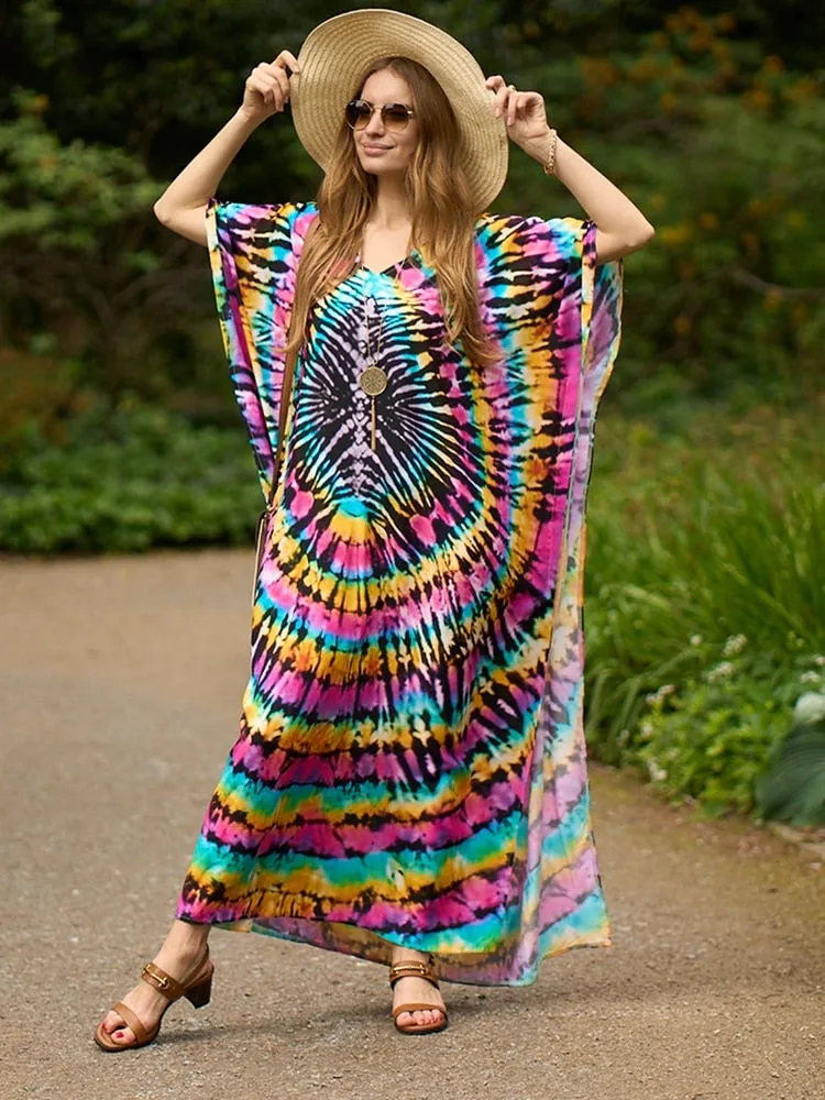 Boho Maxi Beach Robe with Vibrant Print