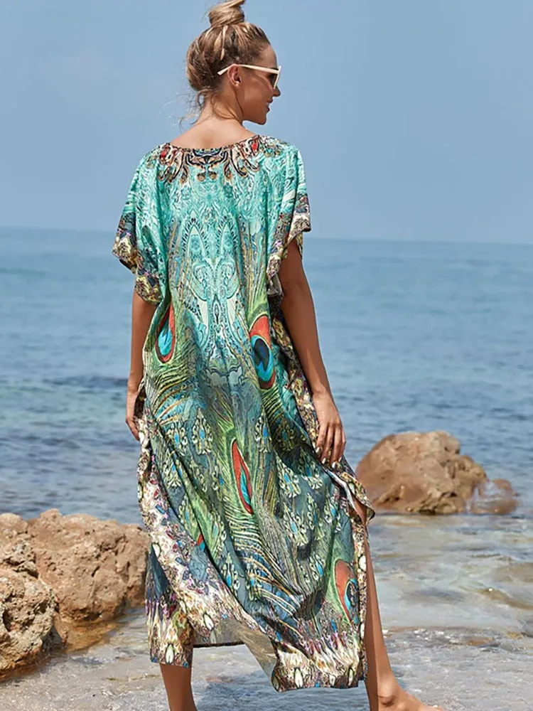 Boho Maxi Beach Robe with Vibrant Print