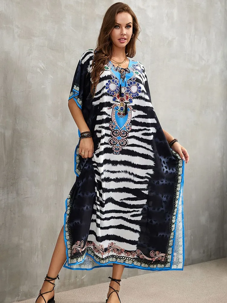 Boho Maxi Beach Robe with Vibrant Print