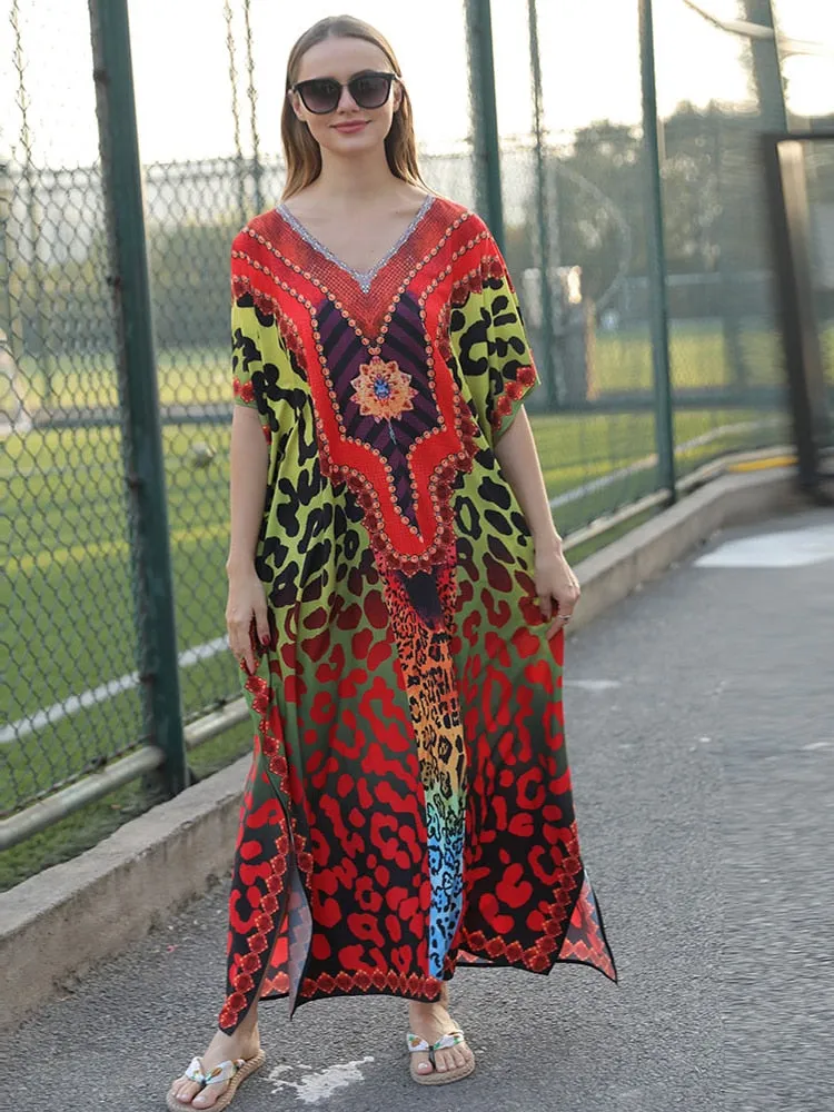 Boho Maxi Beach Robe with Vibrant Print