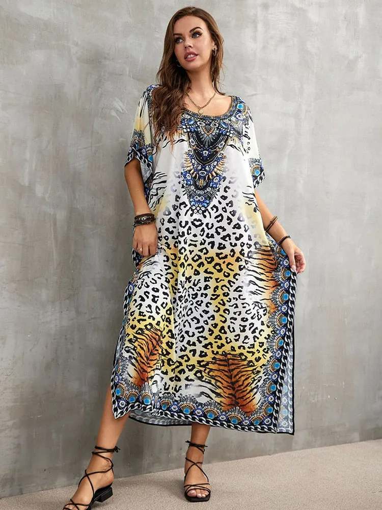 Boho Maxi Beach Robe with Vibrant Print