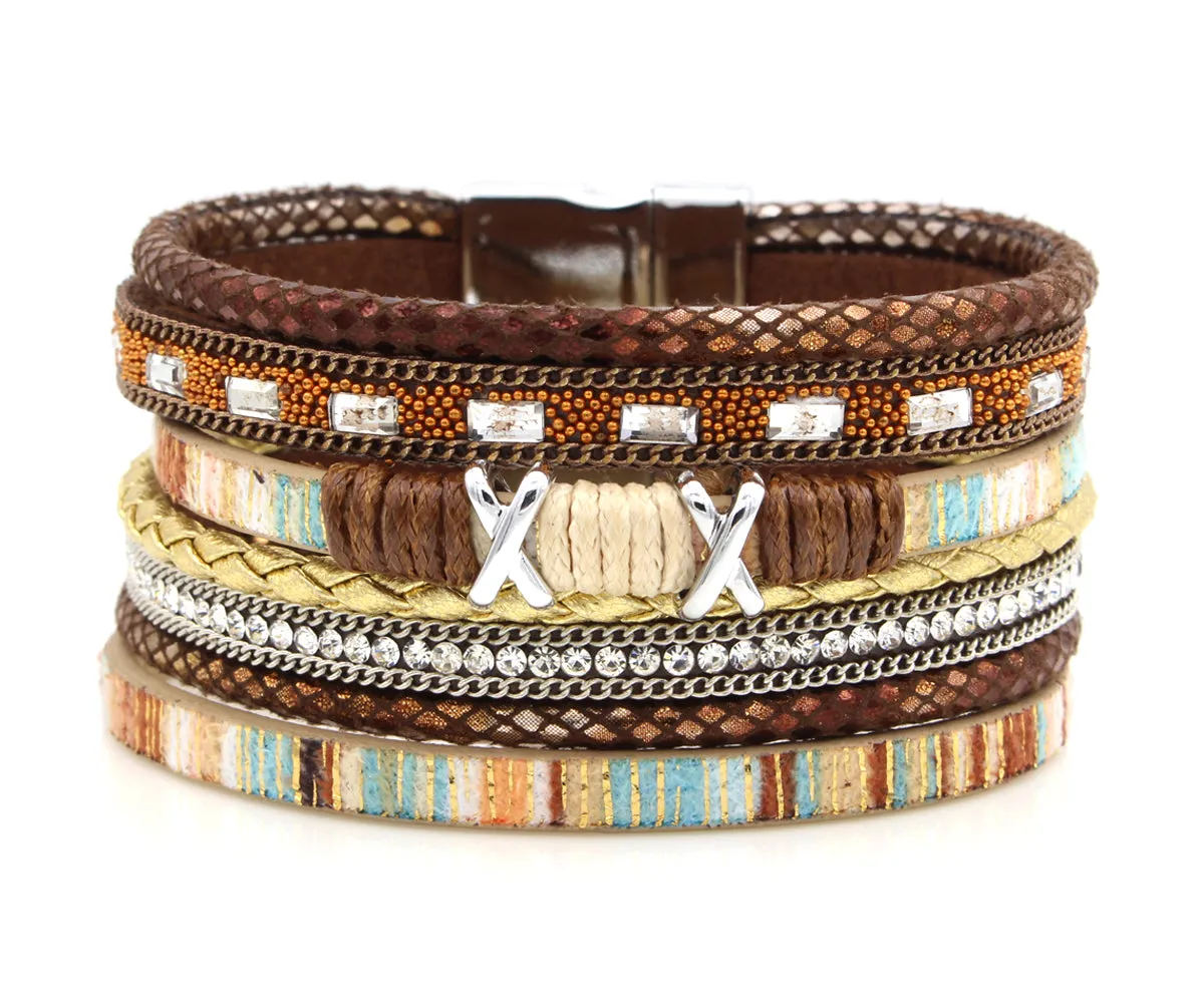 Boho Tan Multicolor Leather Bracelet