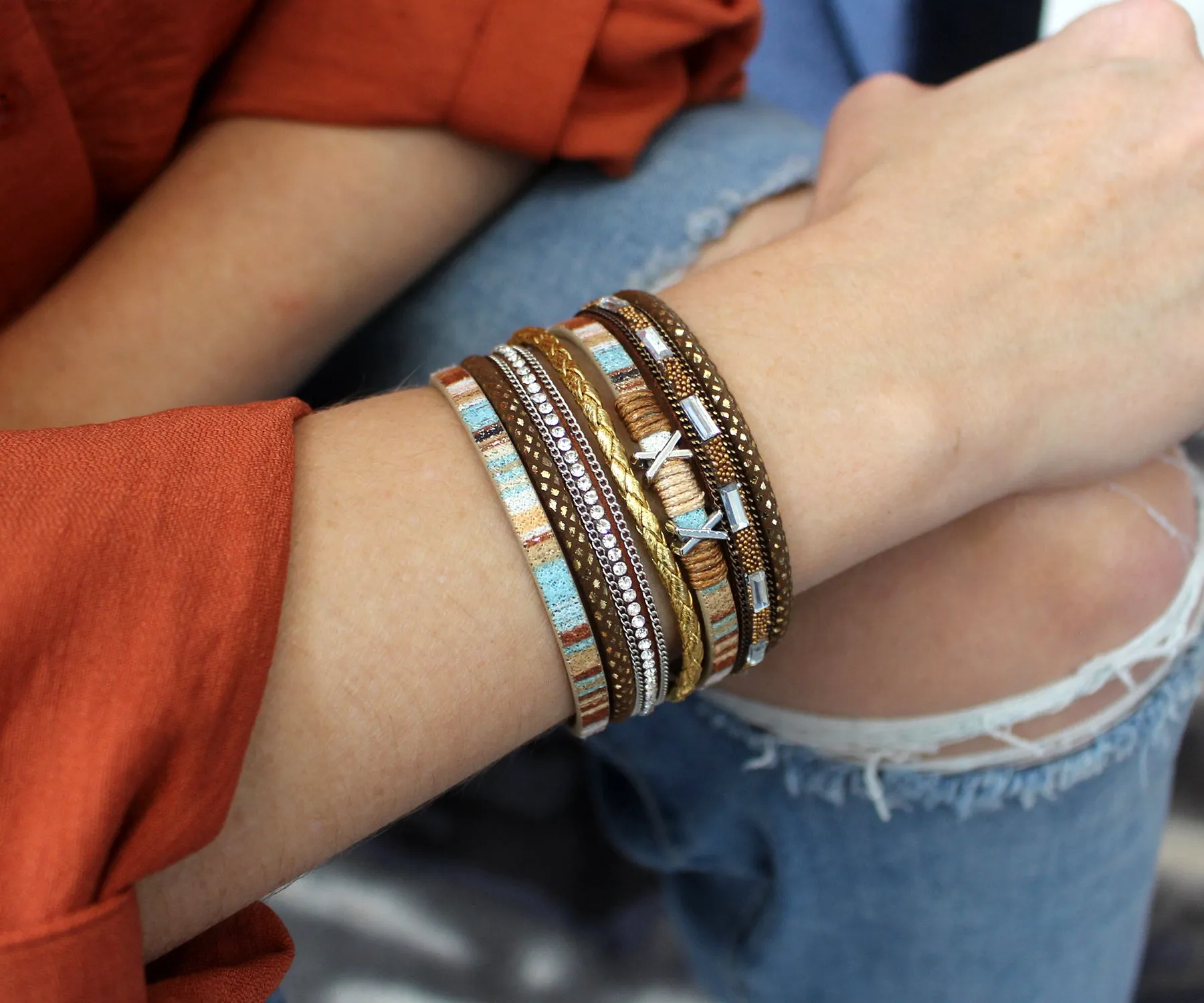 Boho Tan Multicolor Leather Bracelet