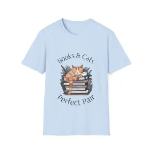 Books and Cats - A Perfect Pair"  - Unisex Softstyle T-Shirt