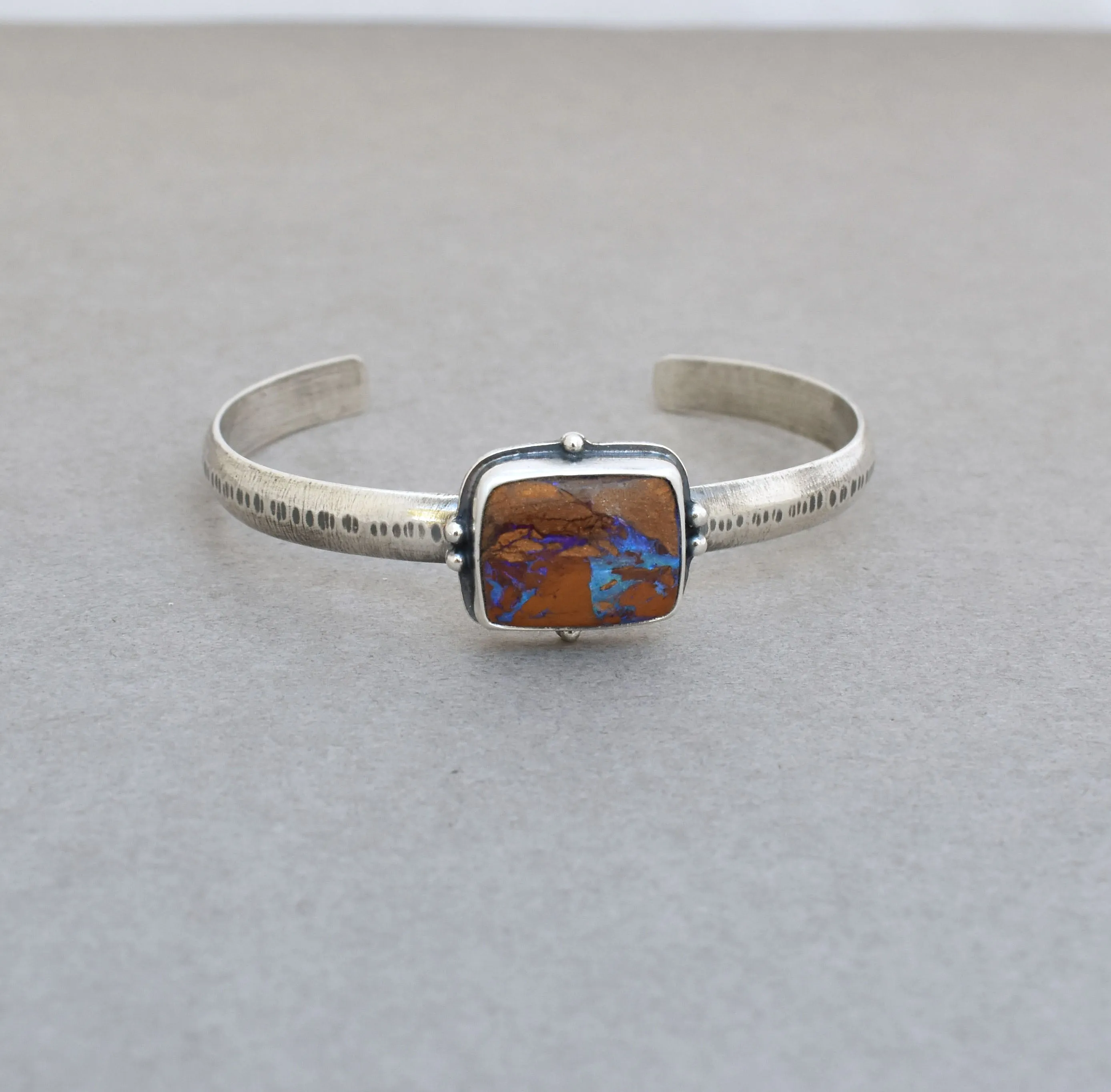 Boulder Opal Cuff Bracelet with Rumble Texture.
