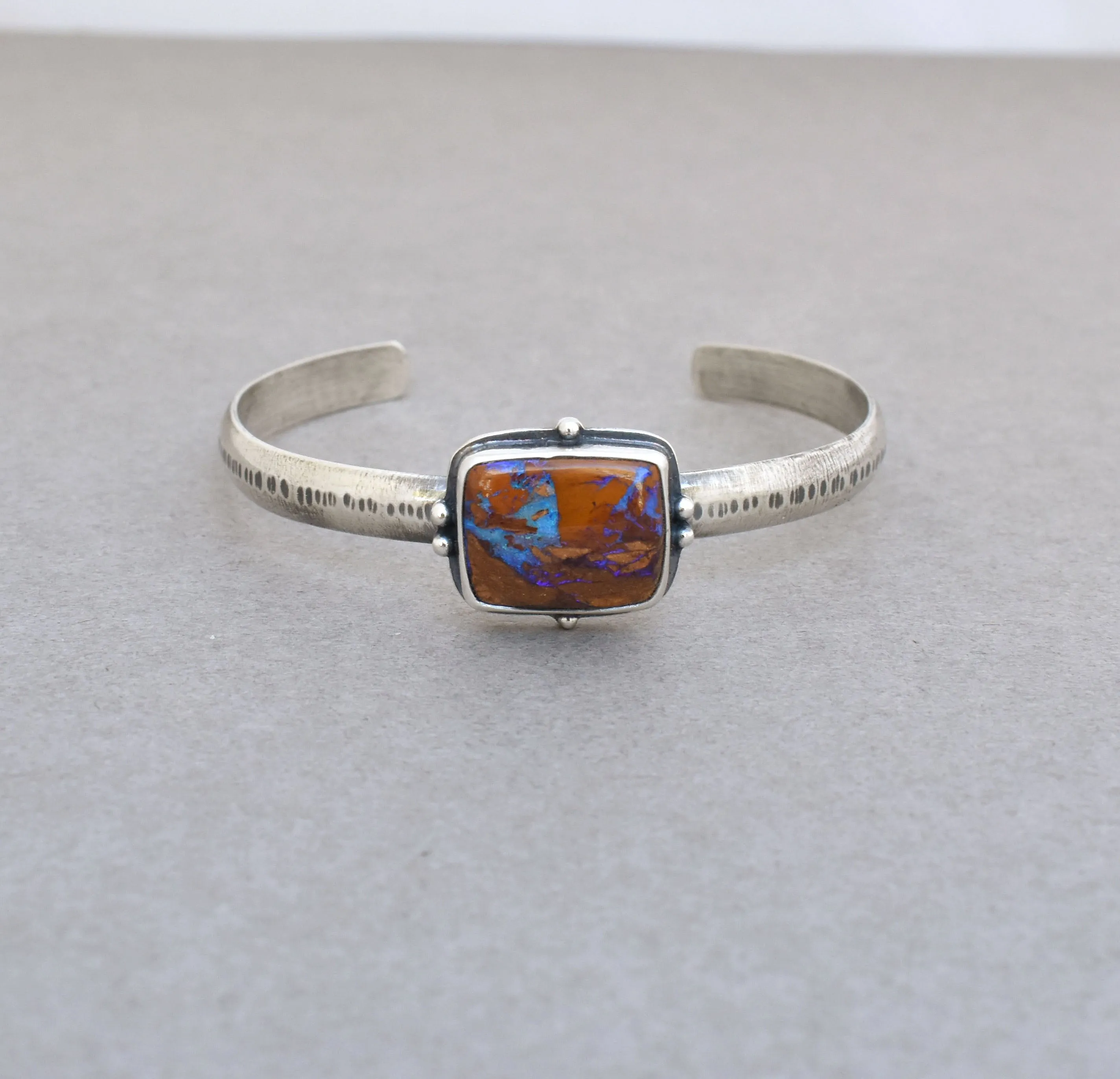 Boulder Opal Cuff Bracelet with Rumble Texture.