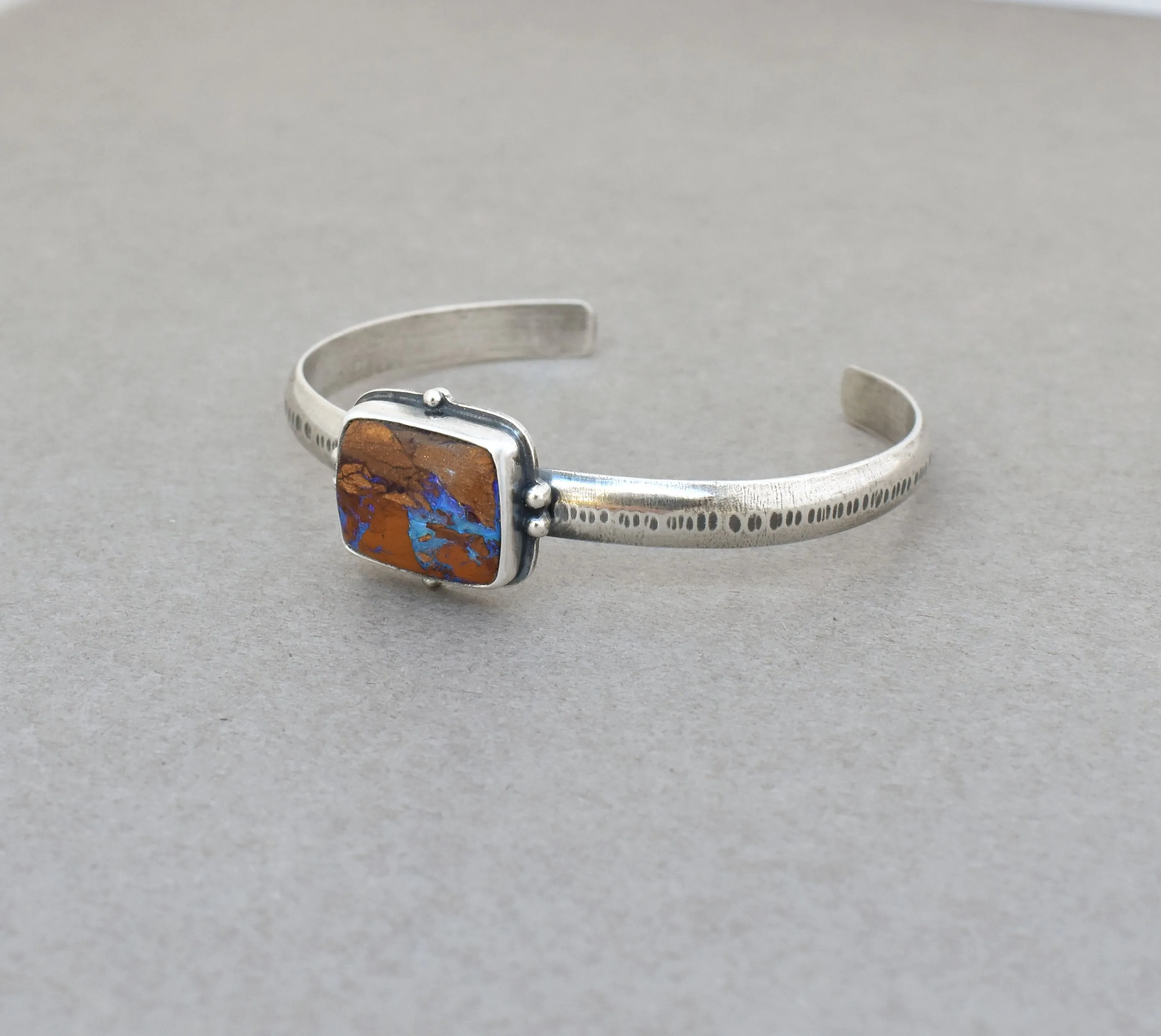 Boulder Opal Cuff Bracelet with Rumble Texture.