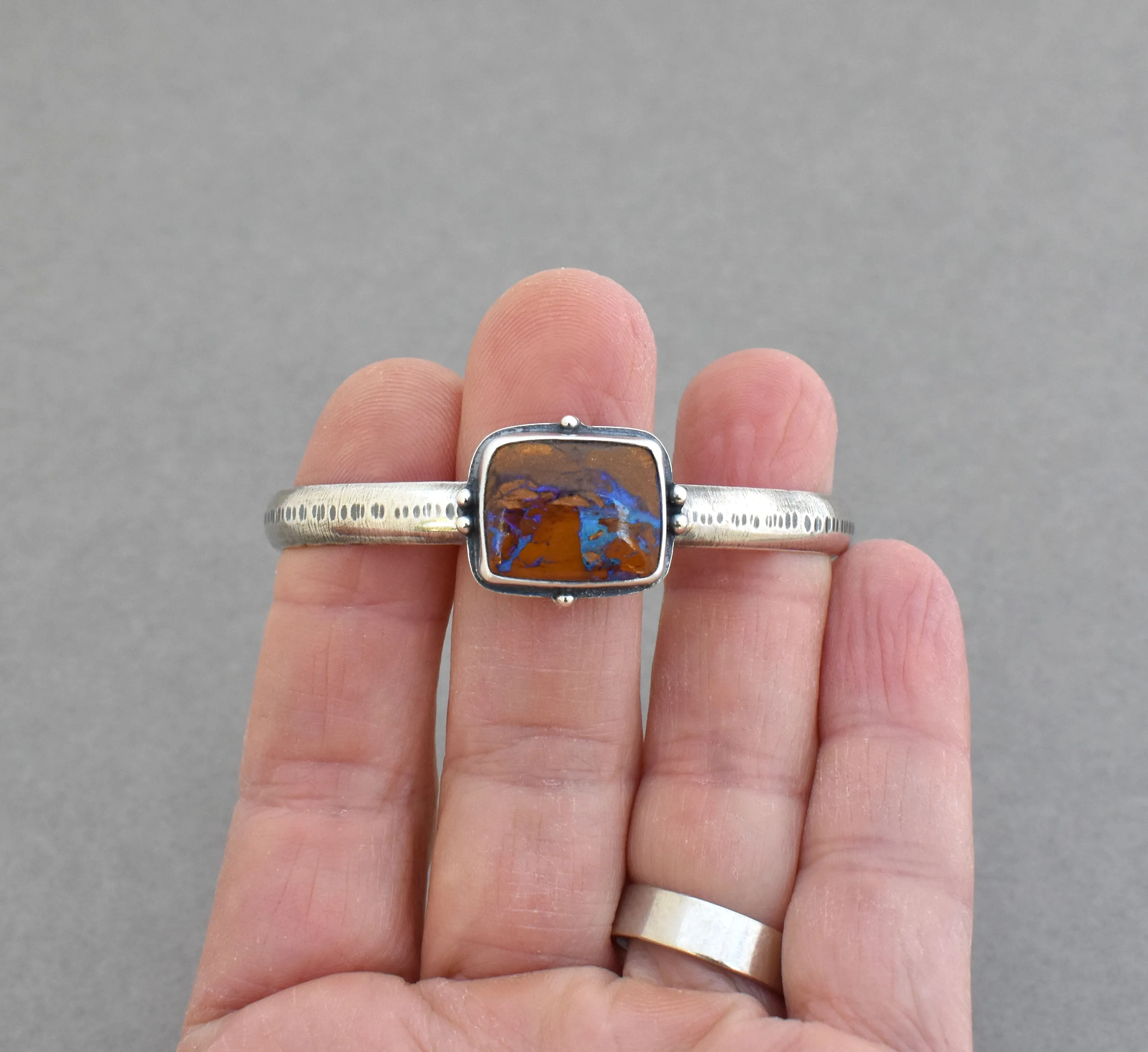 Boulder Opal Cuff Bracelet with Rumble Texture.