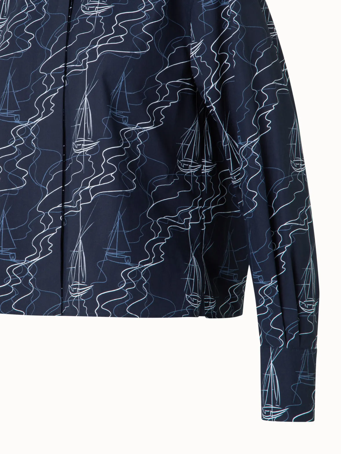 Boxy Blouse in Cotton with Sailboat Print