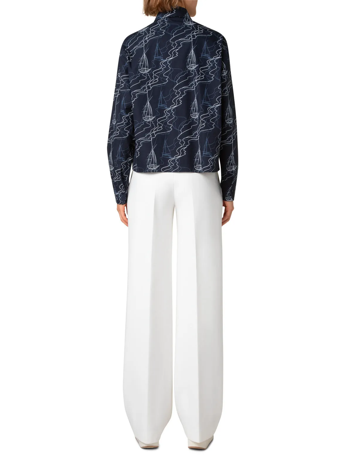 Boxy Blouse in Cotton with Sailboat Print