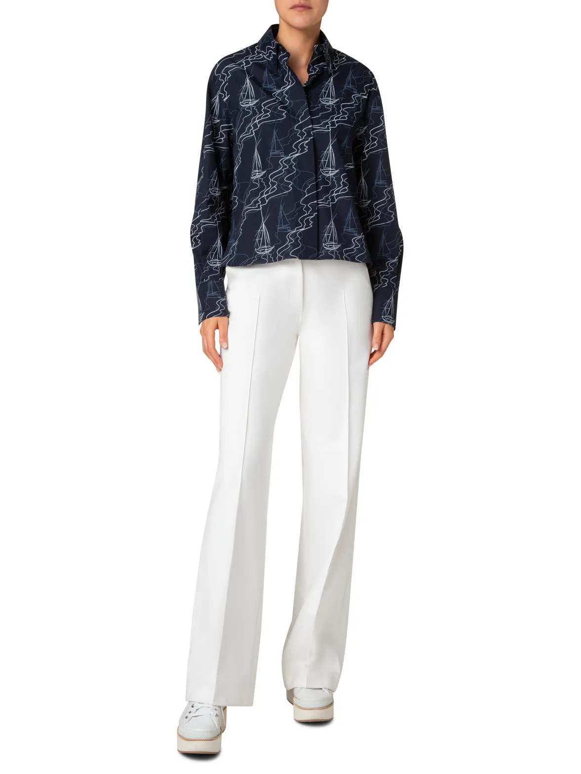 Boxy Blouse in Cotton with Sailboat Print