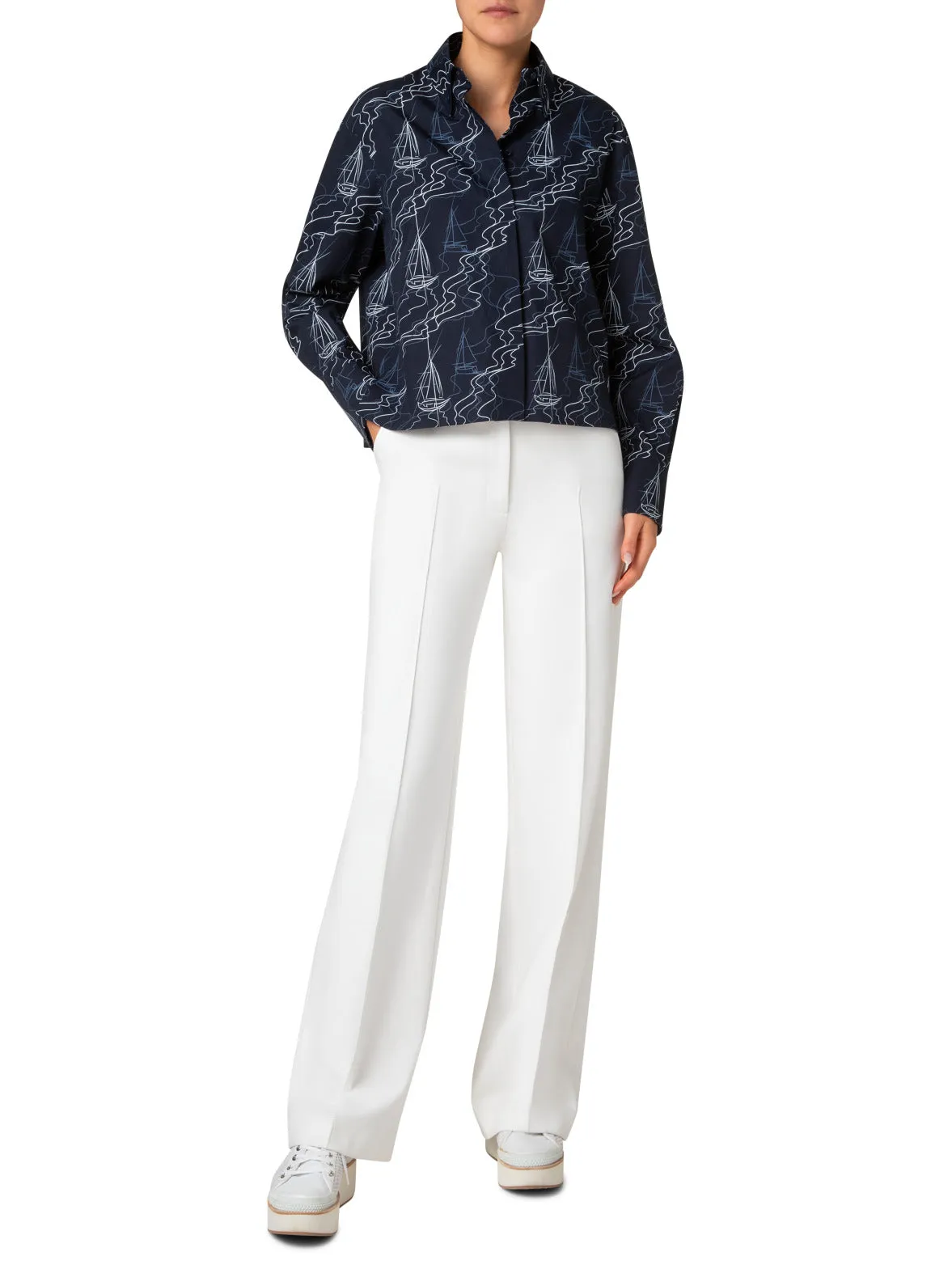 Boxy Blouse in Cotton with Sailboat Print