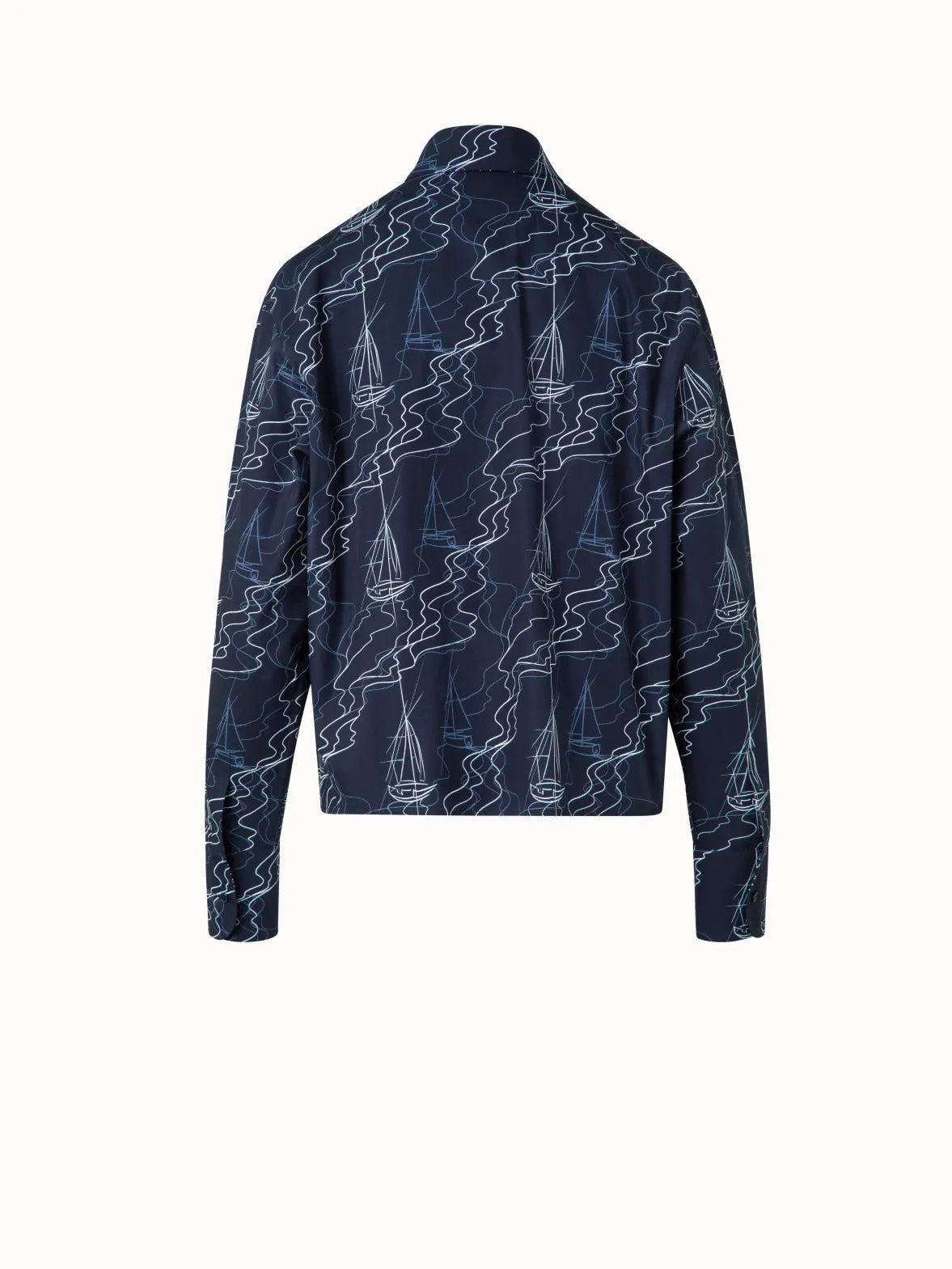 Boxy Blouse in Cotton with Sailboat Print