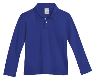 Boys Soft Cotton Jersey 2-Button Long Sleeve Polo Shirt | Uniform Royal