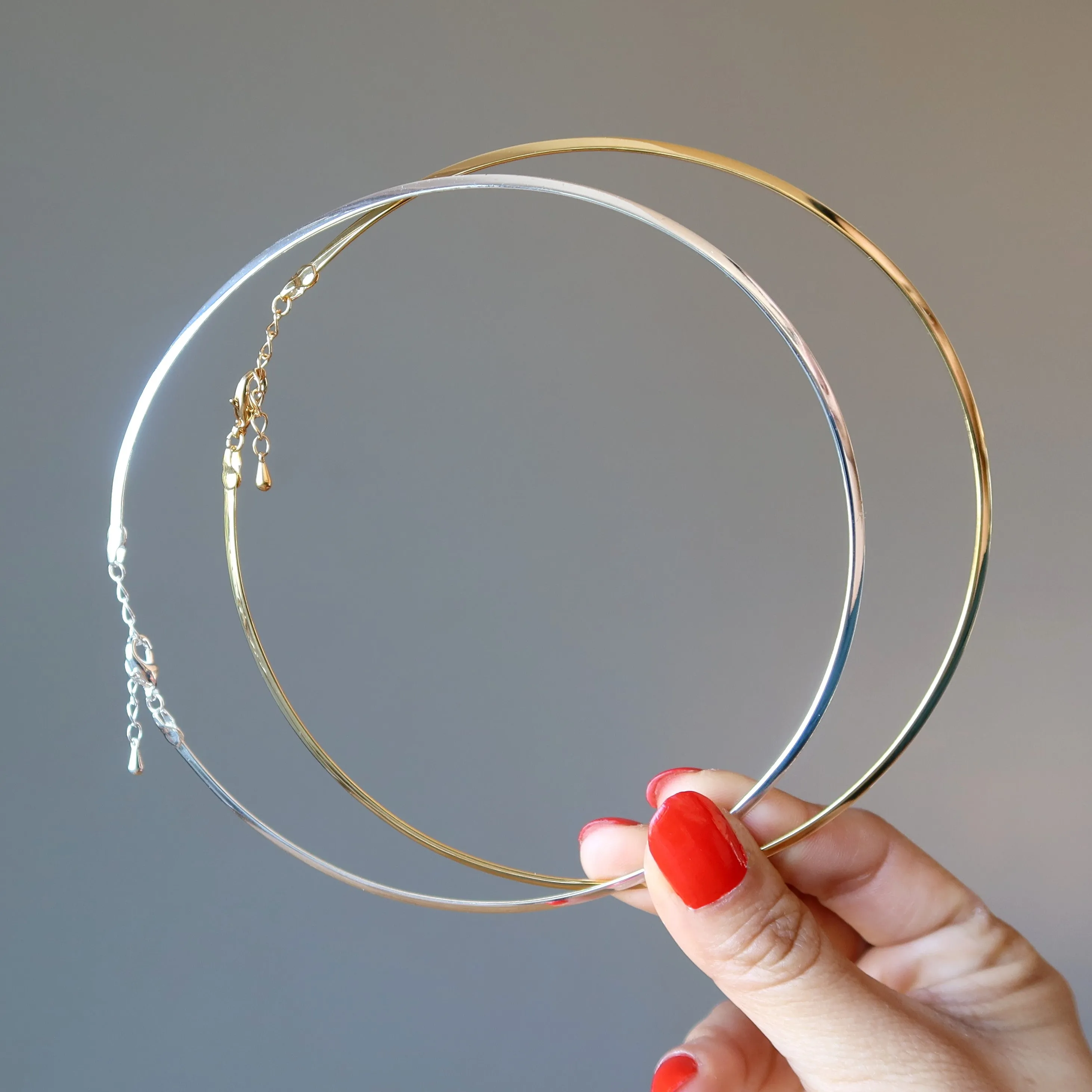 Brass Choker Necklace Set Stylish Gold Silver Pair