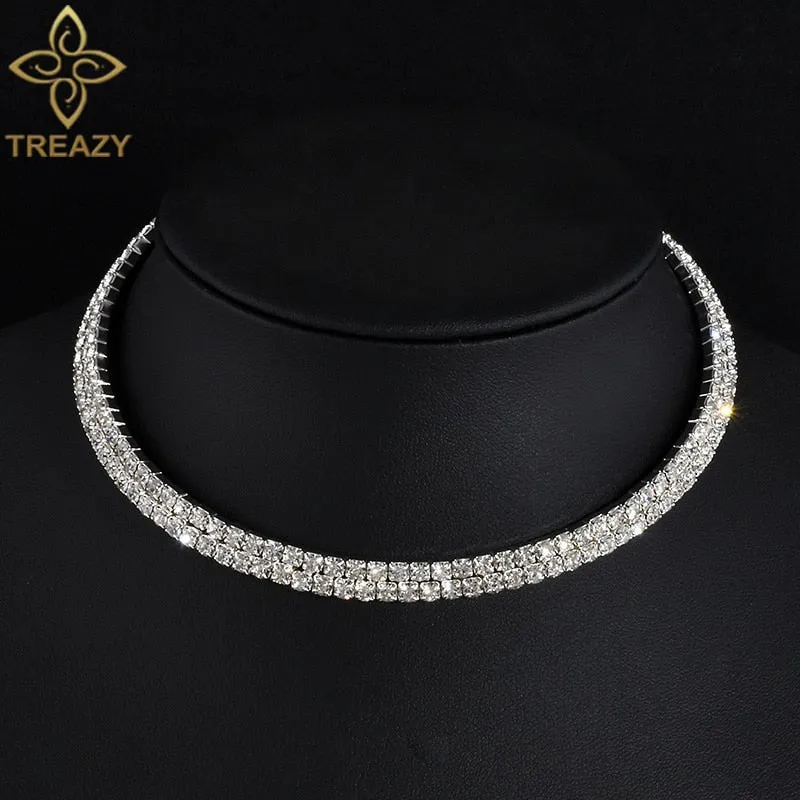 Bridal Crystal Rhinestone Choker Necklace Women