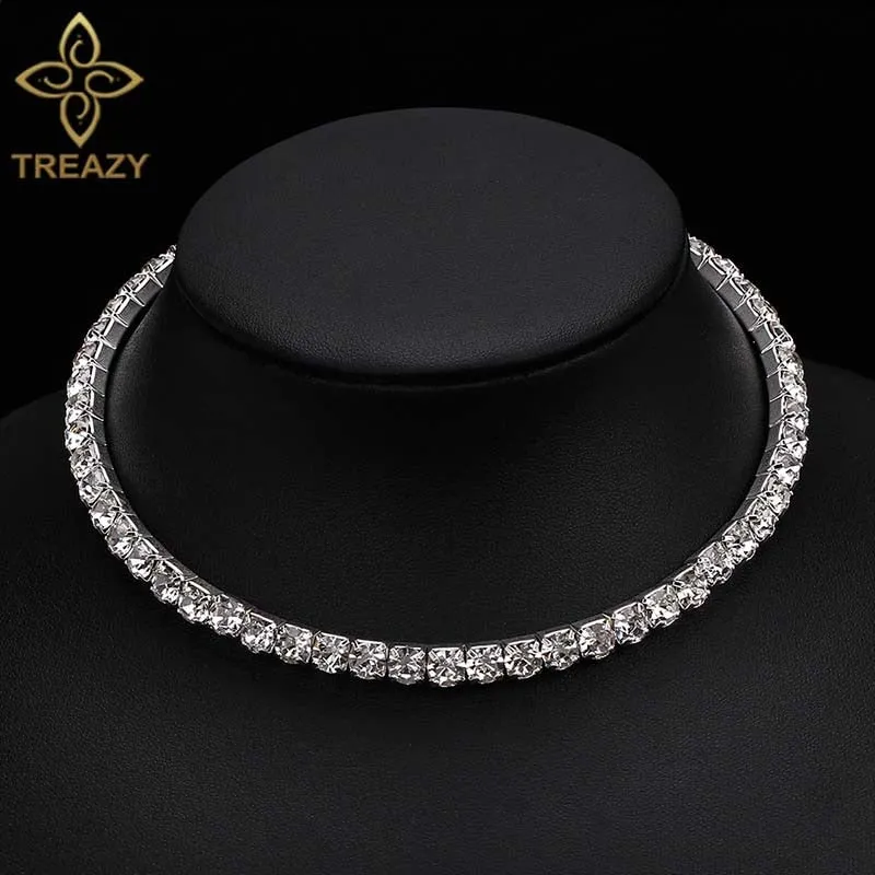 Bridal Crystal Rhinestone Choker Necklace Women