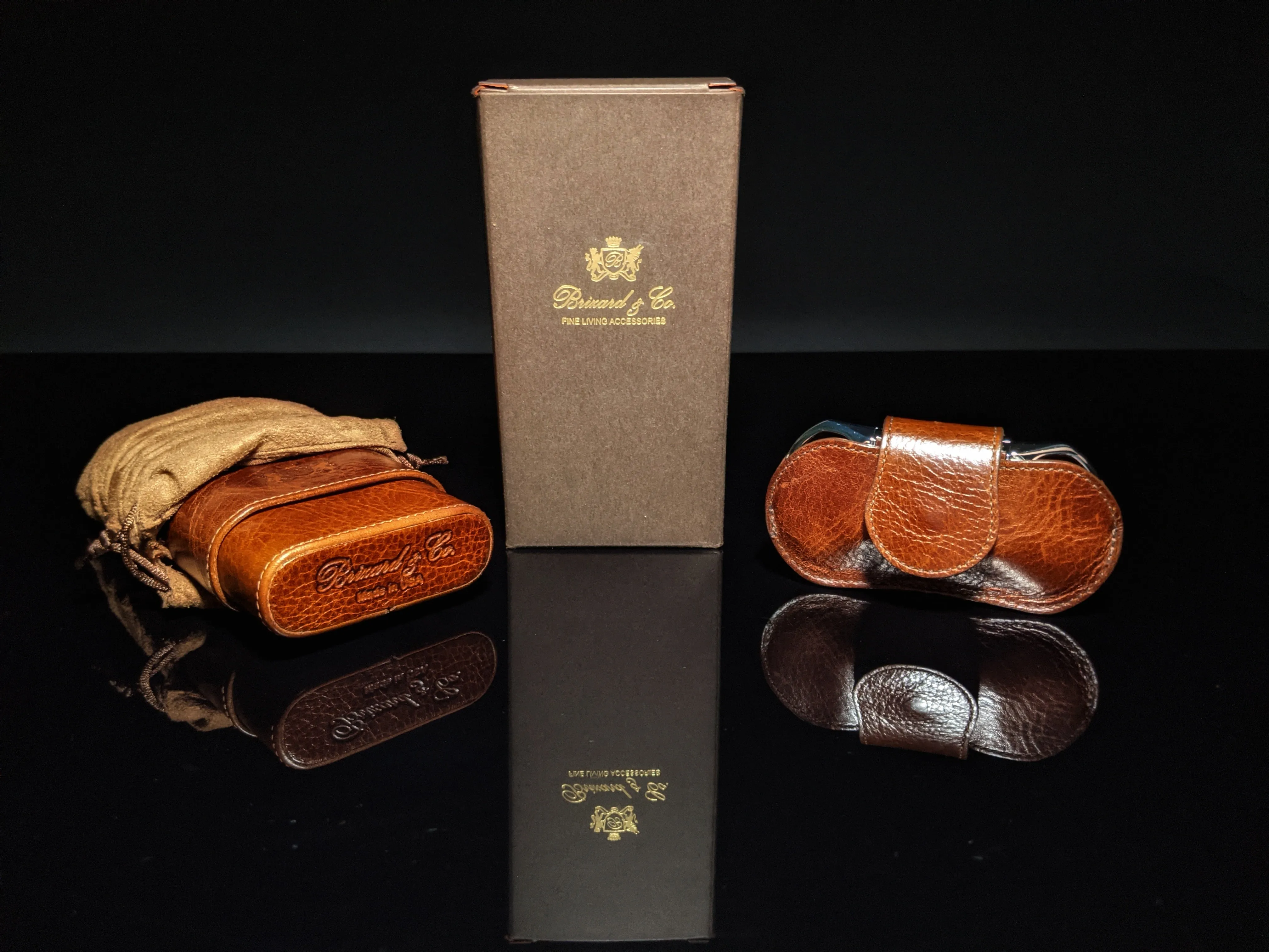 Brizard and Co The "Show Band" 3 Cigar Case - Antique Saddle Leather with V-Cutter