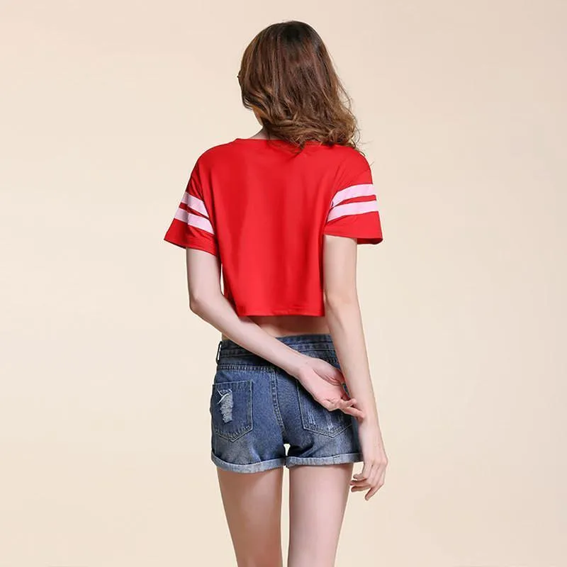 'BROOKLYN 76' Striped Crop T-Shirt