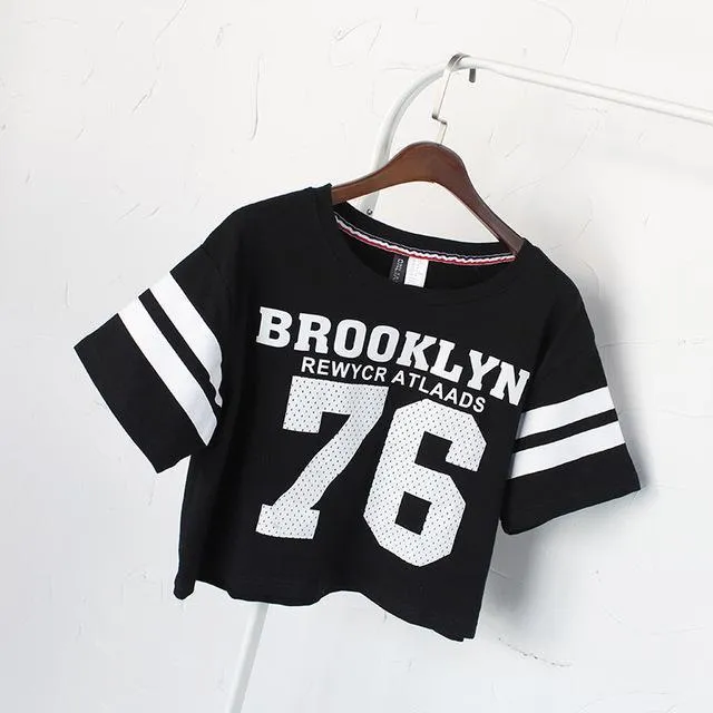 'BROOKLYN 76' Striped Crop T-Shirt
