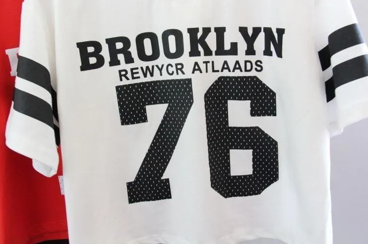 'BROOKLYN 76' Striped Crop T-Shirt