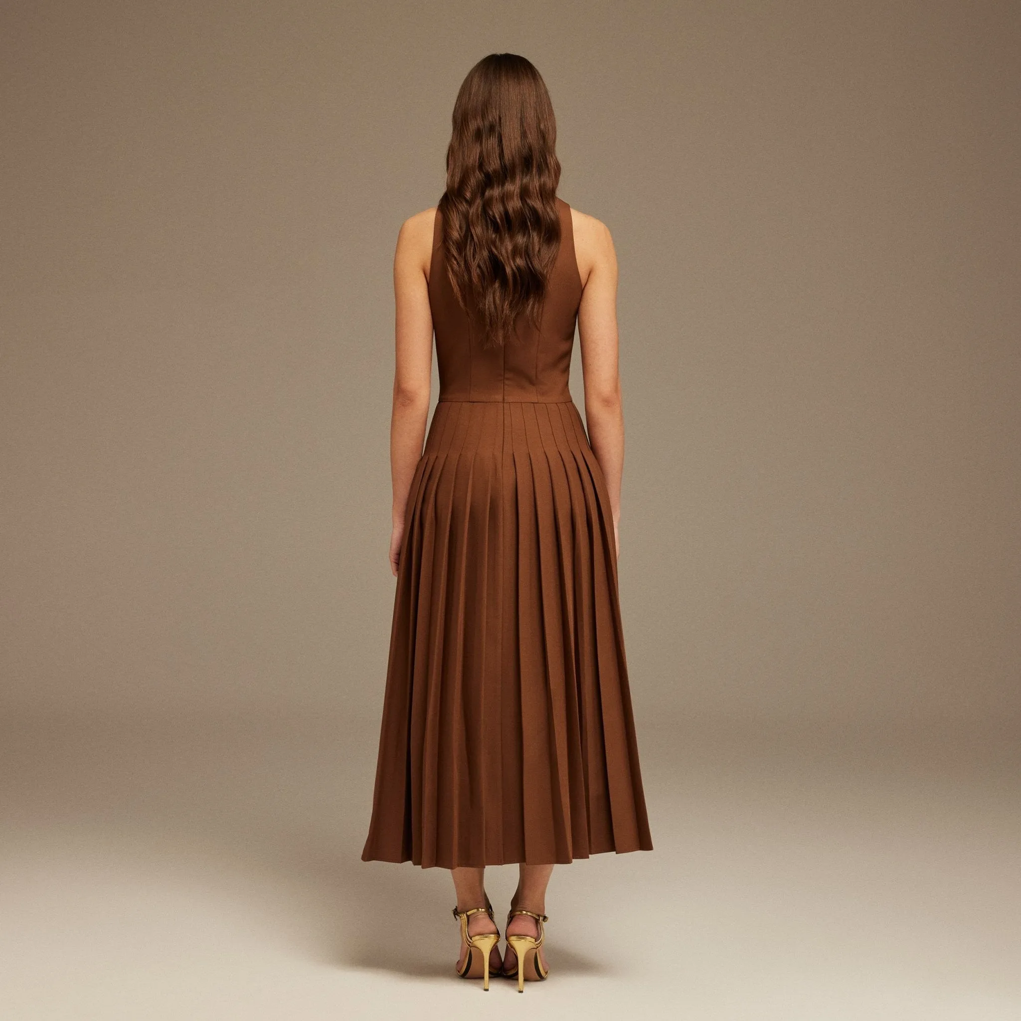 Brown Drape Halter Neck Maxi Dress