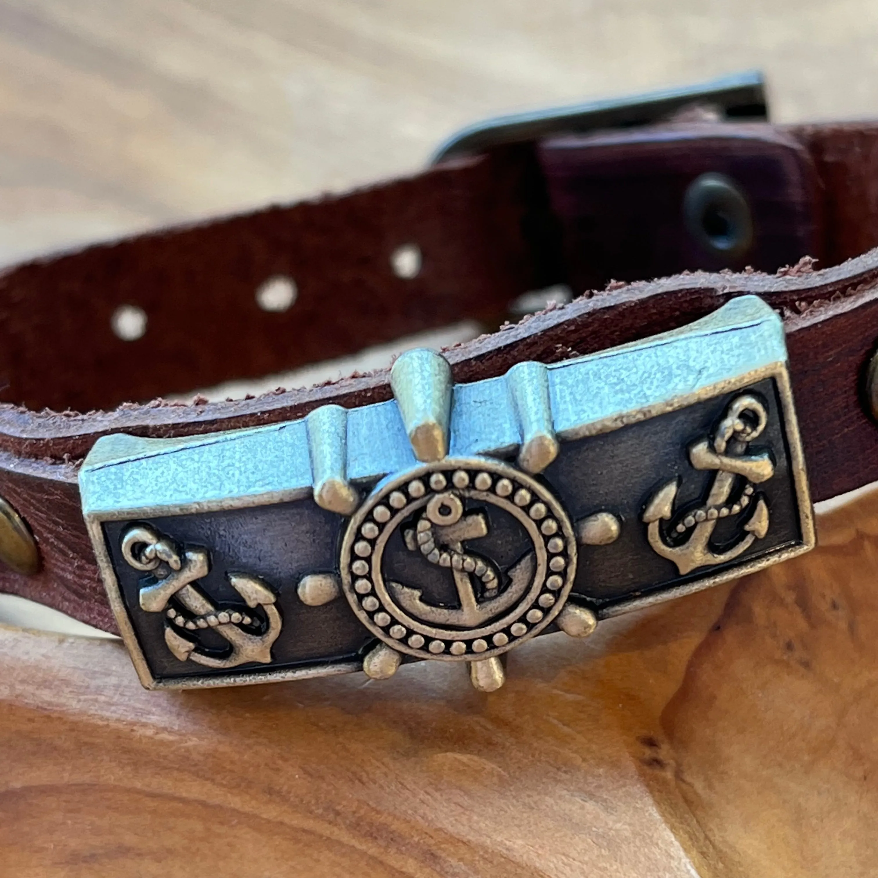 Brown Leather Anchor Essential Oil Bracelet - Unisex