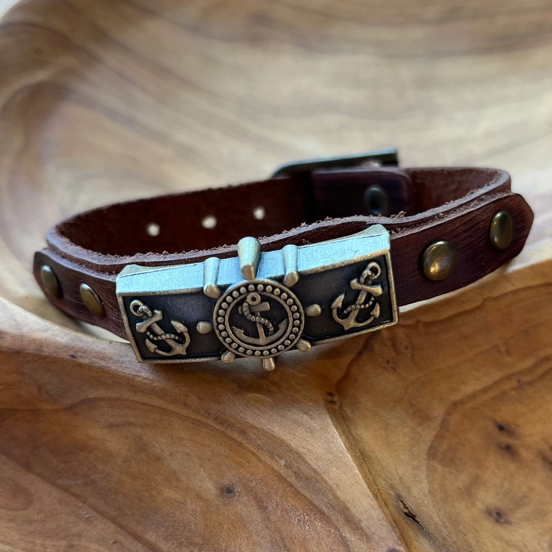 Brown Leather Anchor Essential Oil Bracelet - Unisex