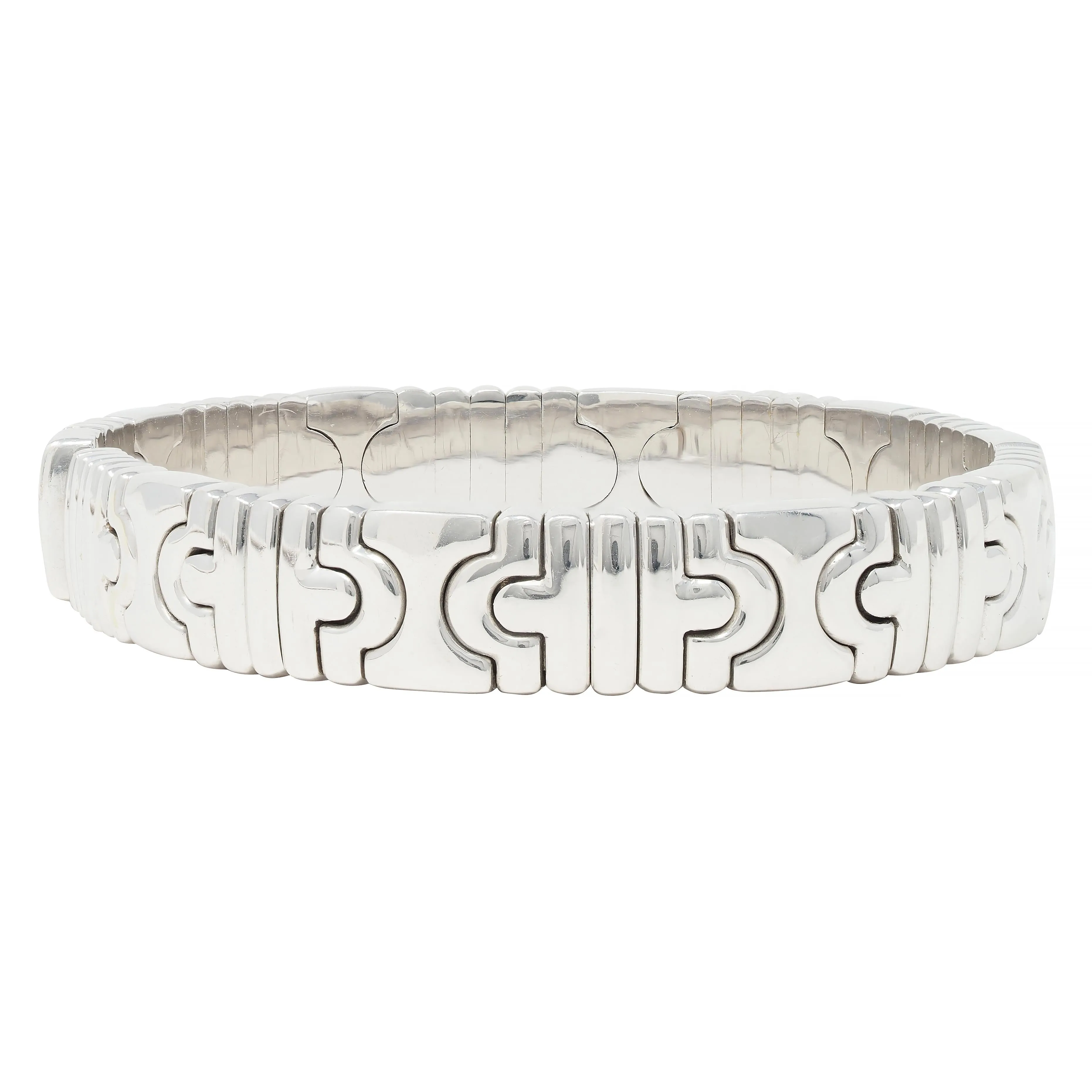 Bulgari 1990s 18 Karat White Gold Parentesi Vintage Cuff Bracelet