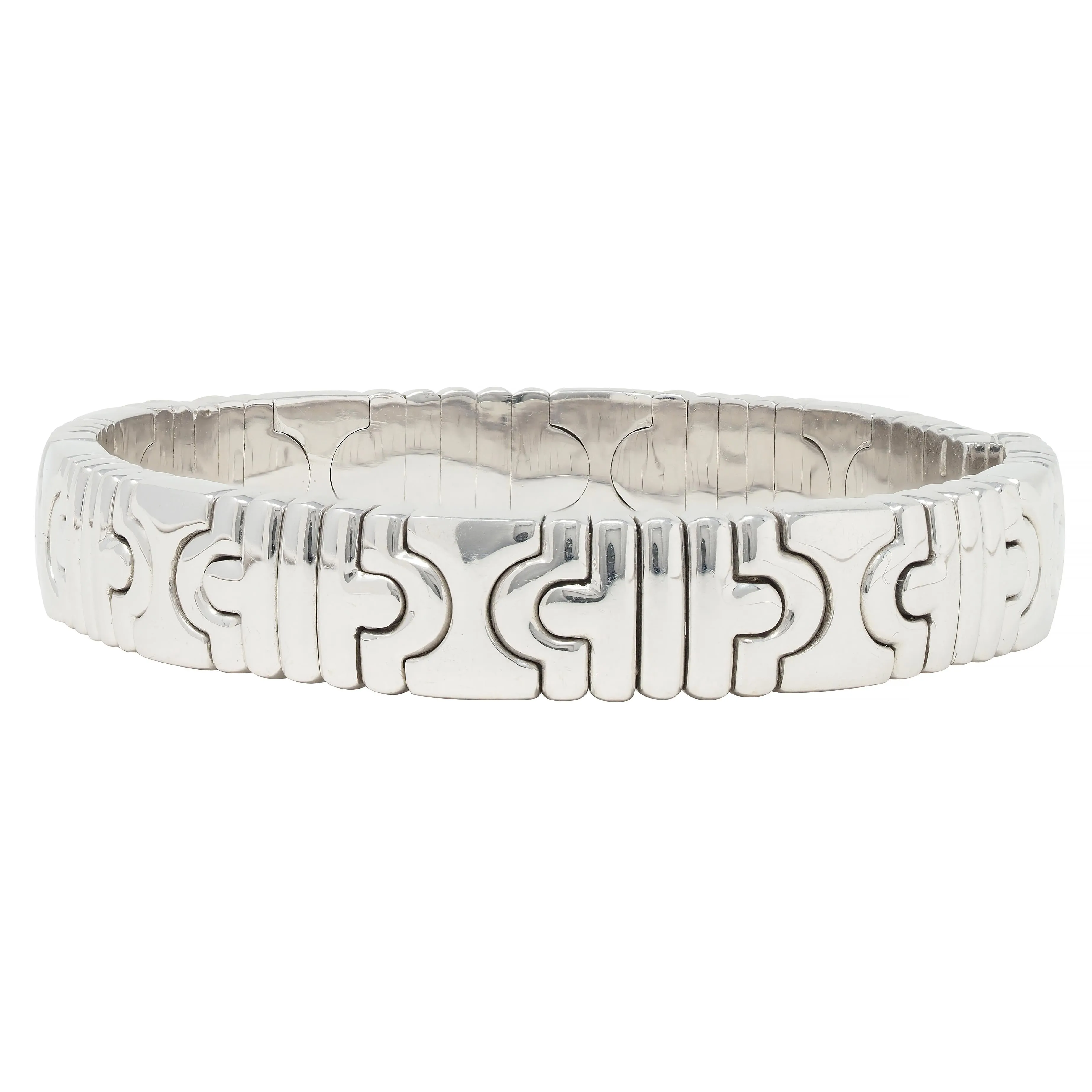 Bulgari 1990s 18 Karat White Gold Parentesi Vintage Cuff Bracelet