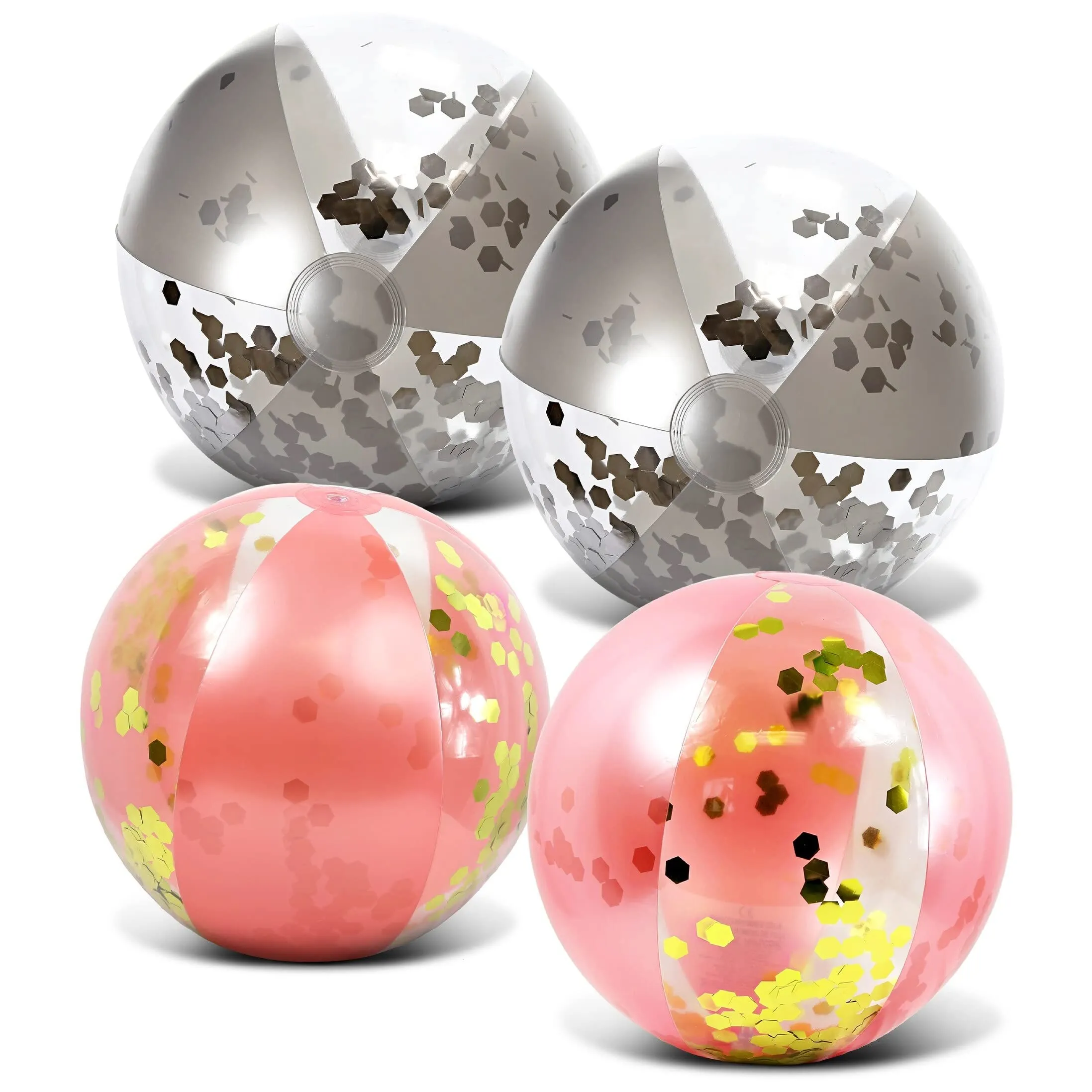 Bundle of Silver and Rose Gold Inflatable Beach Balls 16 Inch Inches