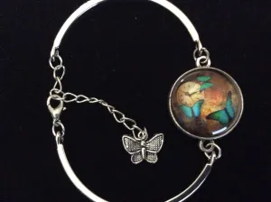Butterfly Watch Glass Domed Charm on a Silver Adjustable Cuff Bracelet Bangle Trendy Gift Meaningful Stacking Time Clock