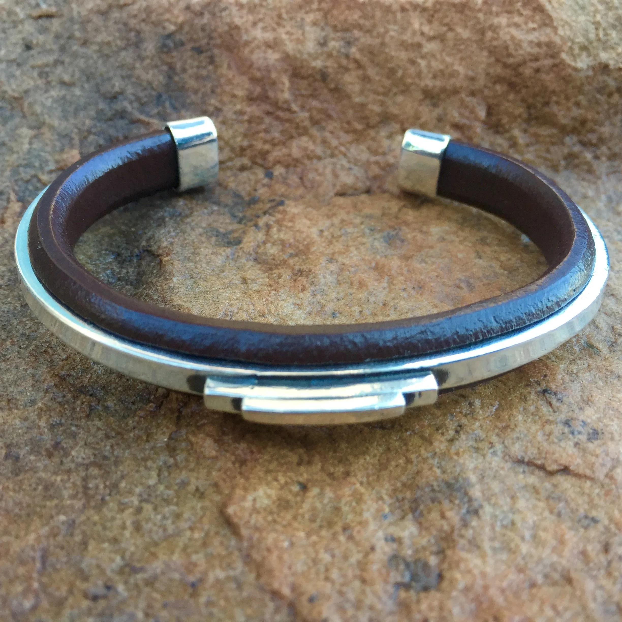 C38 Manhattan Leather and Silver Cuff