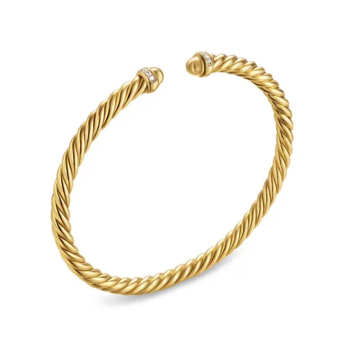 Cablespira Flex Bracelet in 18K Yellow Gold with Gold Domes and Diamonds, 4mm, Size Small